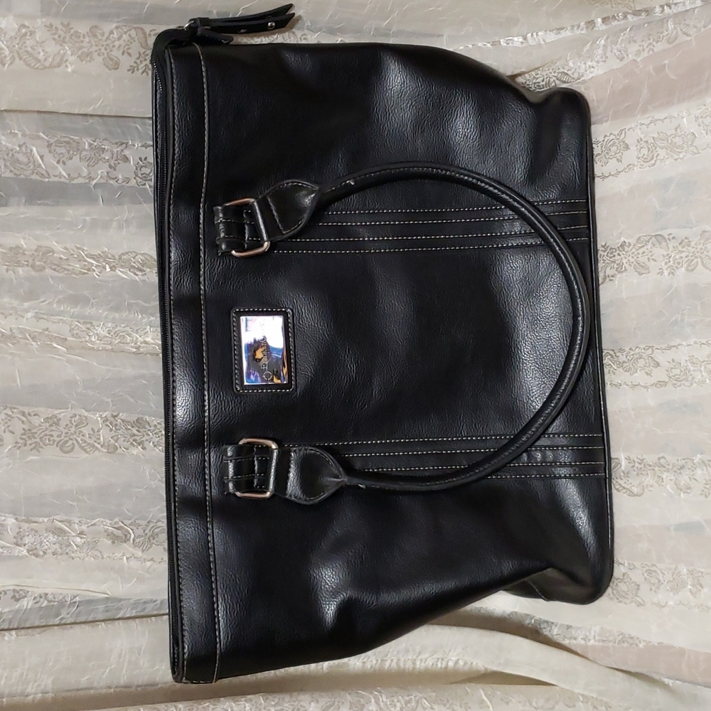 Franklin Covey Large Black Leather Tote Travel Bag